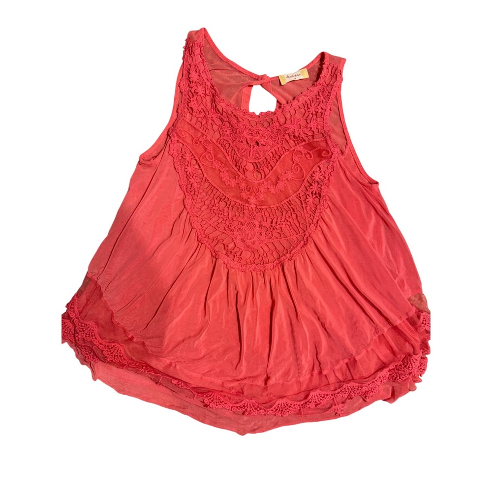 Crochet Lace Coral Tank Top Sleeveless Boho Festival Layering Beachy Cute